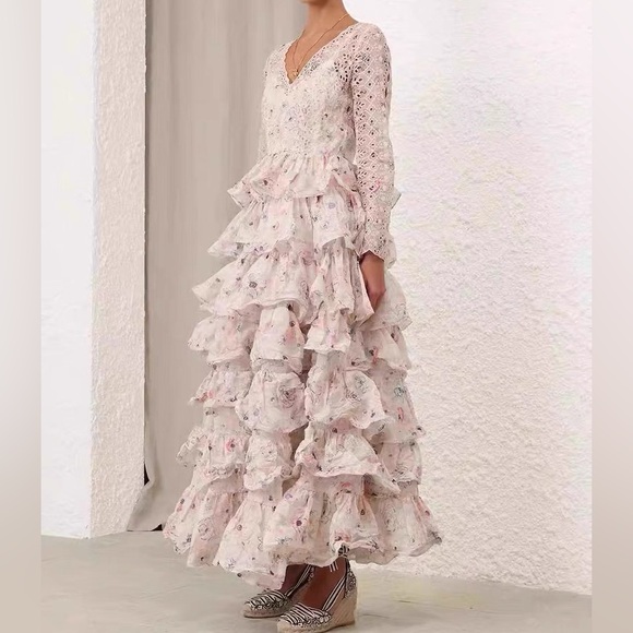 Designer-Style Lace Ruffle Maxi Dress - Picture 4 of 15